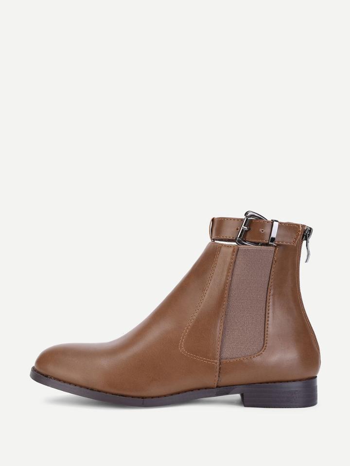 Romwe Buckle Detail Ankle Chelsea Boots