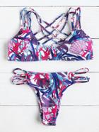 Romwe Sea Animal Print Criss Cross Bikini Set