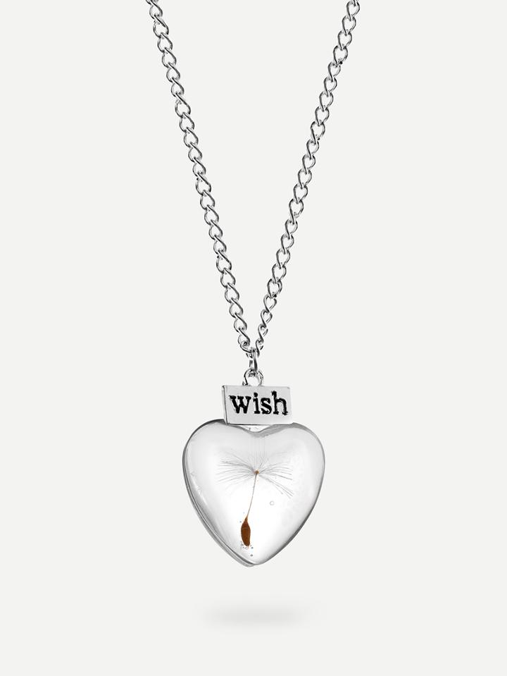Romwe Heart-shaped Glass Pendant Necklace