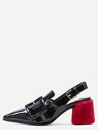 Romwe Black Patent Leather Point Toe Buckled Pumps With Embellished Heel