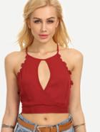 Romwe Lace Trimmed Keyhole Front Crisscross Cami Top - Burgandy