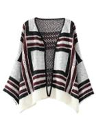 Romwe Pale Grey Striped Drop Shoulder Poncho Sweater