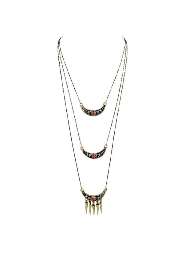 Romwe Spike Pendant Necklace Boho Chic Multilayer Chain Necklace