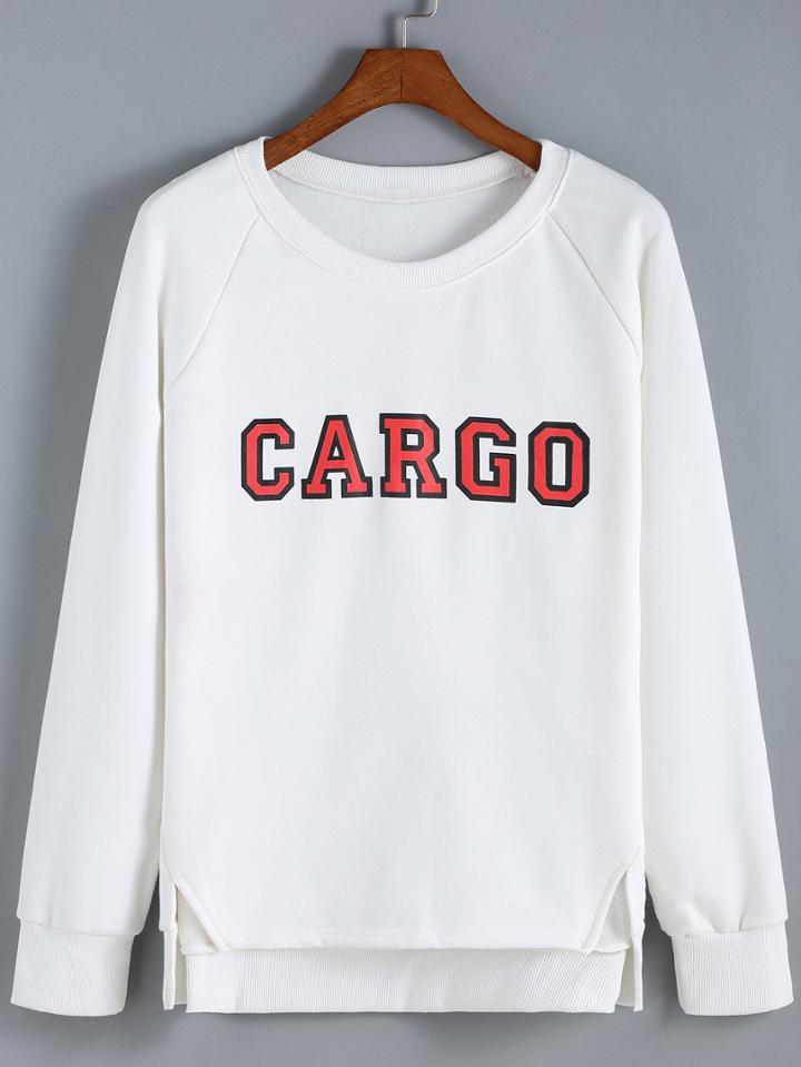 Romwe Letter Print High Low Loose Sweatshirt