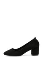 Romwe Black Faux Suede Round Toe Mid Heel Chunky Pumps