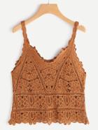 Romwe Hollow Out Crochet Lace Top
