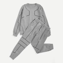 Romwe Guys Geo Print Sweatshirt & Pants