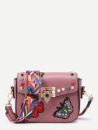 Romwe Studded And Butterfly Embroidery Shoulder Bag