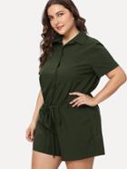 Romwe Drawstring Waist Collared Shirt Romper