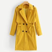 Romwe Solid Double Breasted Notched Neck Coat