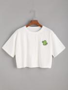 Romwe White Cactus Print Crop T-shirt