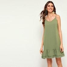 Romwe Solid Ruffle Hem Cami Dress