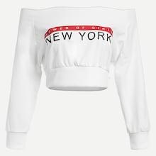 Romwe Letter Print Cold Shoulder Crop Tee