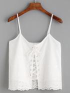 Romwe White Eyelet Lace Up Cami Top