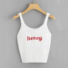 Romwe Letter Embroidered Ribbed Knit Top