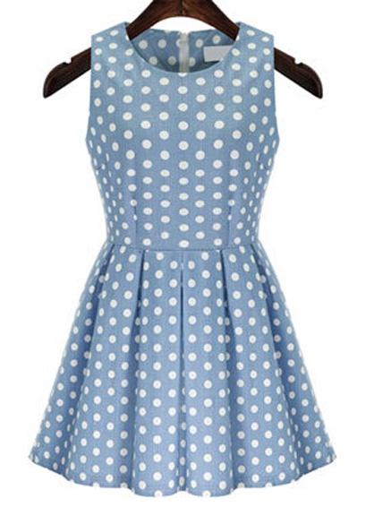 Romwe Polka Dot Pleated Tank Dress