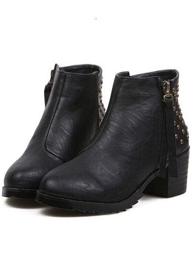 Romwe Black Vintage Rivet Zipper Boots