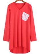 Romwe V Neck Dip Hem T-shirt