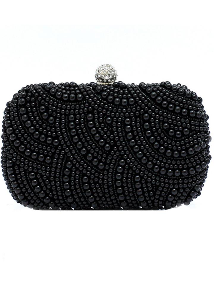 Romwe Black Bead Clutch Bag