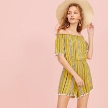 Romwe Floral Print Fringe Cuff Jumpsuit