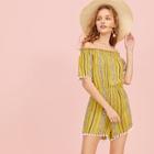 Romwe Floral Print Fringe Cuff Jumpsuit
