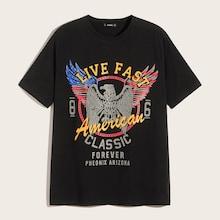 Romwe Guys Eagle And Letter Print Tee