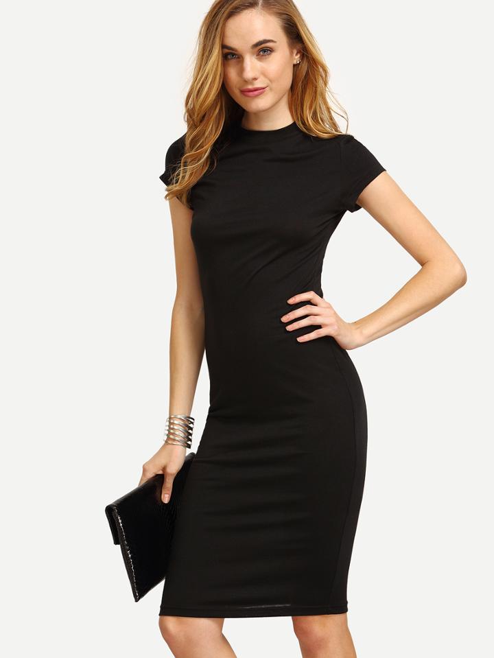 Romwe Black Cap Sleeve Crew Neck Sheath Dress
