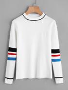 Romwe Contrast Striped Sleeve Knit Sweater