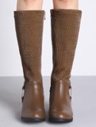 Romwe Khaki Metallic Embellished Flat Boots