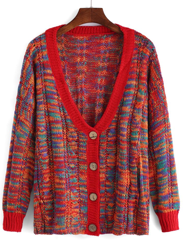 Romwe Buttons Loose Red Coat