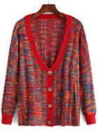 Romwe Buttons Loose Red Coat