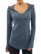 Romwe Hooded Long Sleeve Slim Blue T-shirt