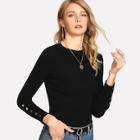 Romwe Snap Button Detail Fitted Sweater