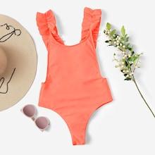 Romwe Frill Trim Ruched Swimsuit
