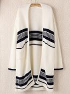 Romwe Long Sleeve Vertical Striped White Coat
