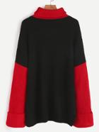 Romwe Contrast Turtleneck Drop Shoulder Roll Sleeve Sweater