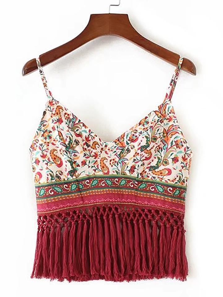 Romwe Fringe Hem Cami Top