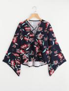 Romwe Crisscross Front Floral Blouson Top