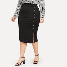 Romwe Plus Button Front Split Skirt