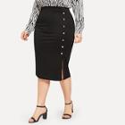 Romwe Plus Button Front Split Skirt