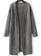 Romwe Grey Collarless Open Front Sweater Coat