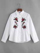 Romwe Rose Embroidered Front Shirt