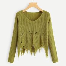 Romwe V Neckline Raw Hem Jumper