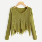Romwe V Neckline Raw Hem Jumper