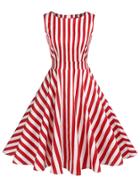 Romwe Contrast Stripe Pleated Dress