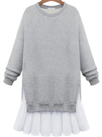 Romwe Grey Round Neck Splicing Hem Sweatshirt Dress