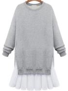 Romwe Grey Round Neck Splicing Hem Sweatshirt Dress
