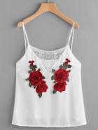 Romwe Rose Patch Lace Insert Cami Top