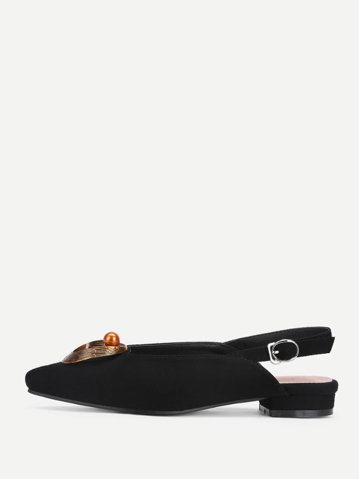 Romwe Bead Detail Pointed Toe Flats
