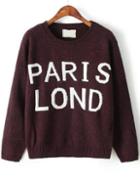 Romwe Paris Lond Print Wine Red Sweater